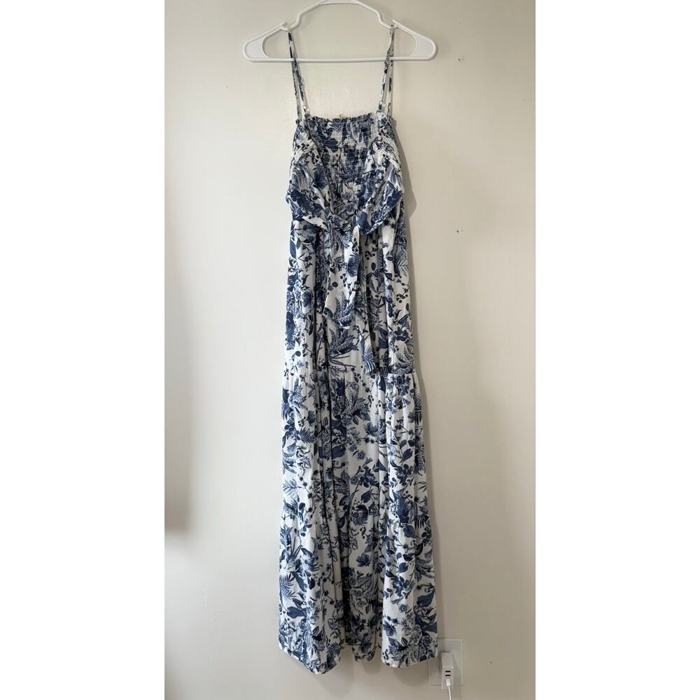 Altar’d State Blue White Floral Smocked Tiered Maxi Dress Boho Cottagecore - Picture 4 of 7